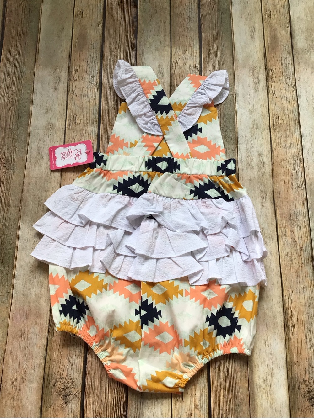 NWT Ricrac & Ruffles Aztec Geometric Bubble Romper - Picture 2 of 3